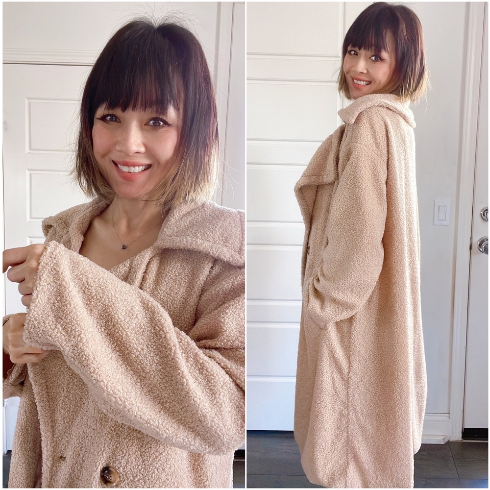 036 Cozy Khaki Fuzzy Open Front Pocket Collared Jacket - Picture 4 of 5
